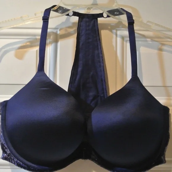 VICTORIAS SECRET NAVY BLUE 38DD T-STRAP VERY SEXY PUSH UP BRA - Picture 1 of 4